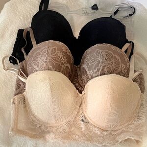 Rene Rofe Women's Lace Bra Trio - Black, Brown, Cream